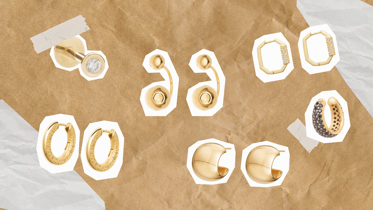 Various gold earrings displayed, showcasing summer earrings trends for stylish summer outfits.