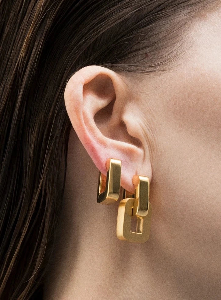 Earrings displayed in gold, highlighting the design from the earring style guide by CINCO Jewelry.